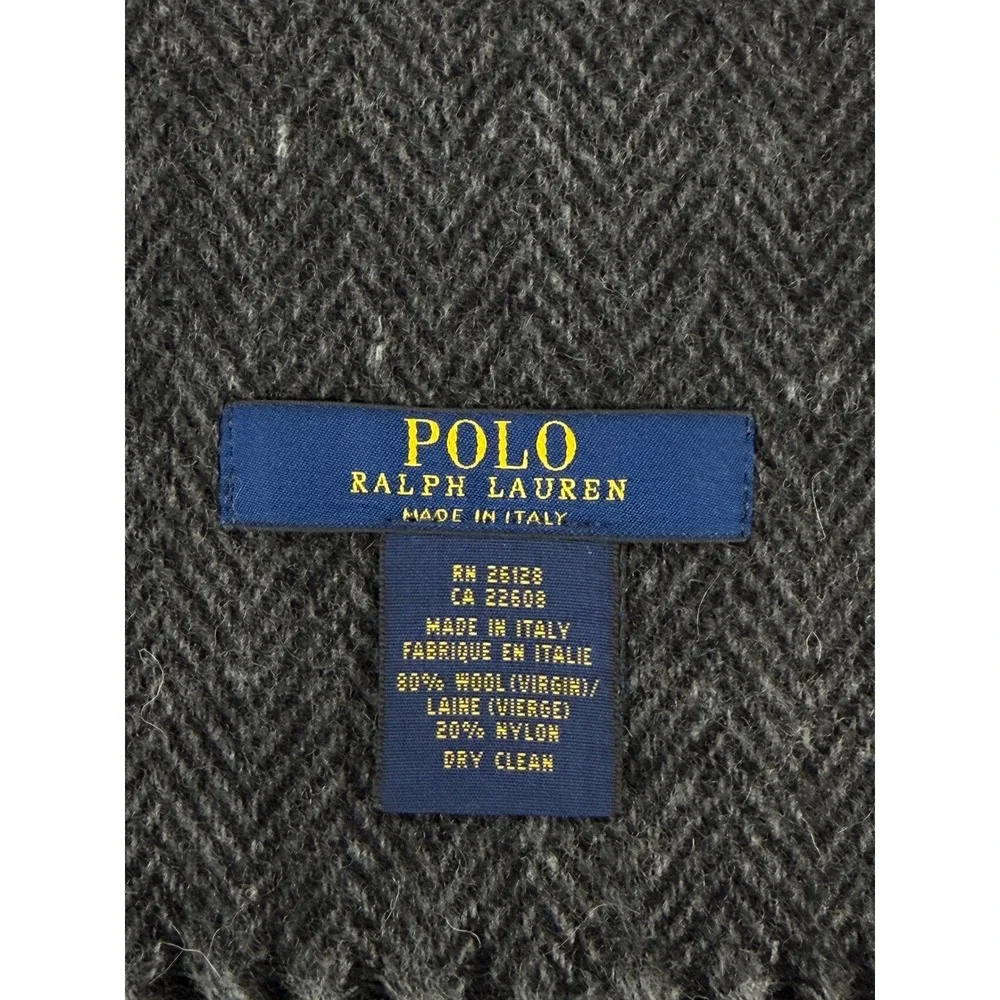 Polo Ralph Lauren Scarf Mens Grey Plaid Herringbone  Wool Blend Italy